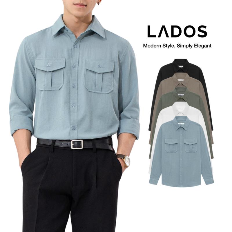 Áo sơ mi nam dài tay túi hộp chất vải đũi cao cấp LADOS-8164 FORM REGULAR mềm mại, thoáng mát, phong cách Hàn Quốc trẻ trung