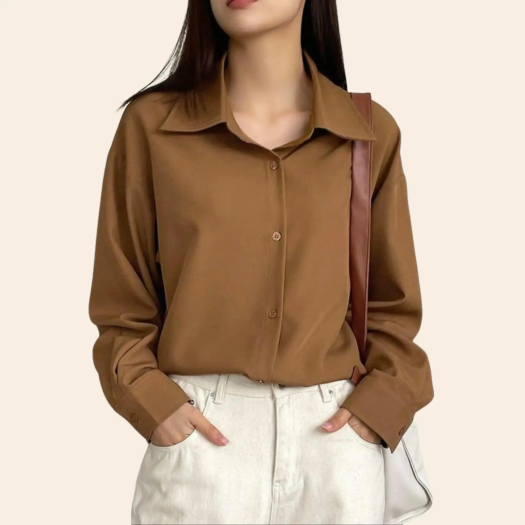 Kemeja Polos Wanita Lengan Panjang Bahan Shakila Twill By Selaras Busana