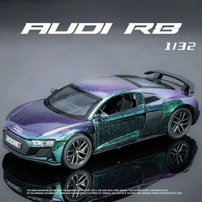 1:32 Scale Audi R8 Super Sports Alloy Car Model Light & Sound Effect Diecast Car Toys for Boys Birthday Gift Kids Toys Car Collection