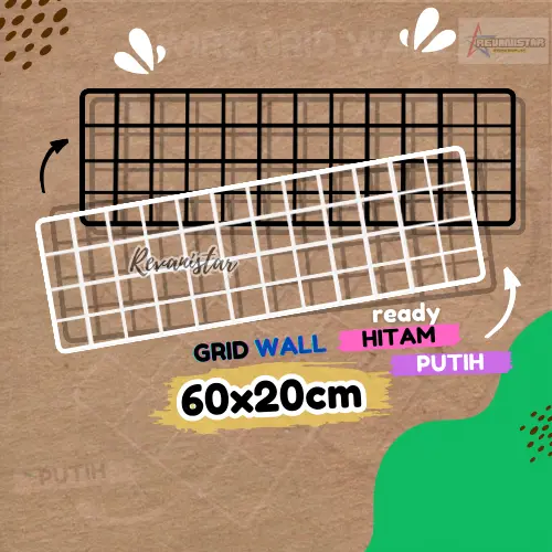 Wall grid mesh board 60x20cm ram besi untuk hiasan dinding dekorasi dan poto polaroid hijang wire grid wall 3