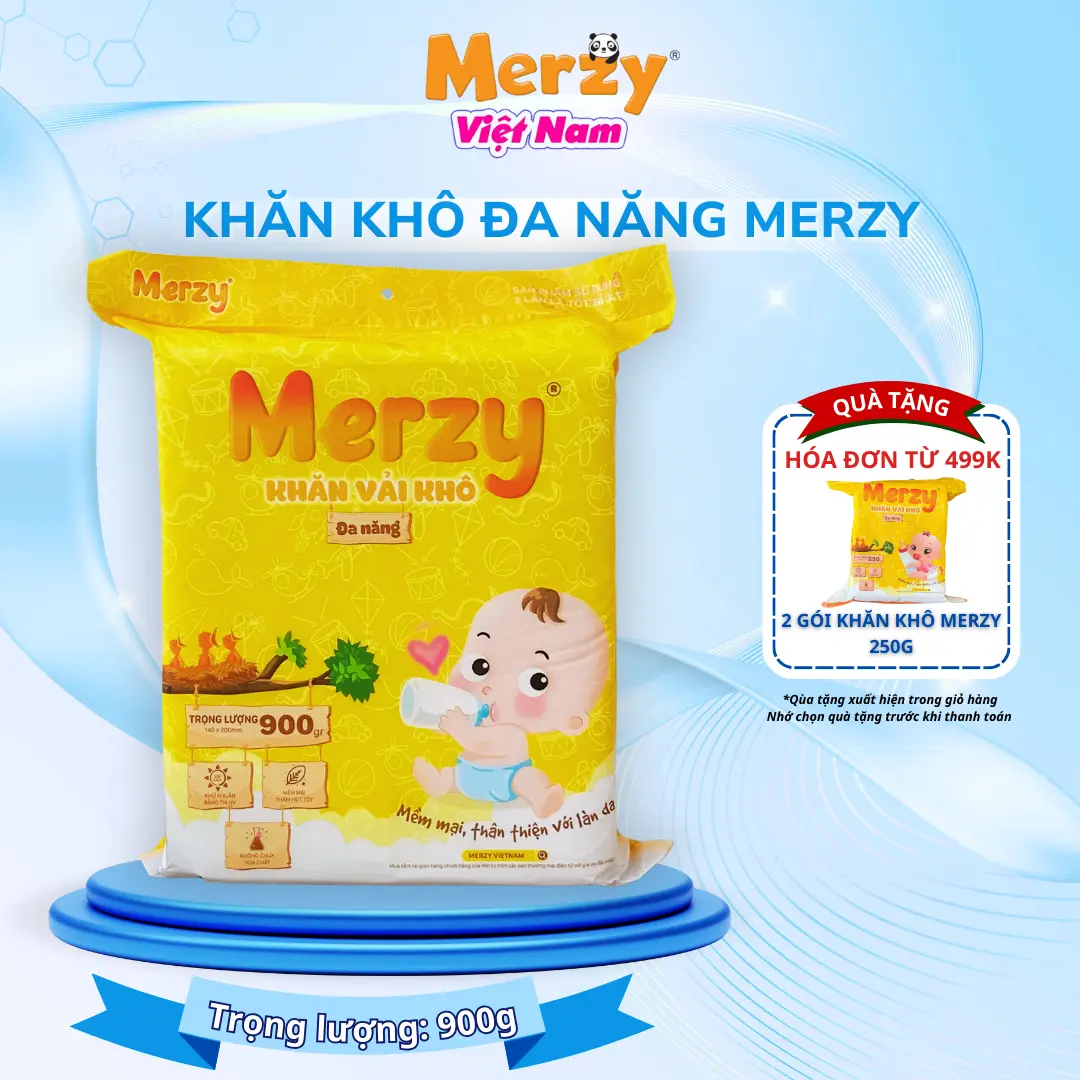 Khăn Khô Đa Năng Merzy Cho Bé - Cao Cấp 900g, Bề Mặt Kim Cương Kích Thước 14x19cm [ Đơn 449k tặng 2 gói 250g]