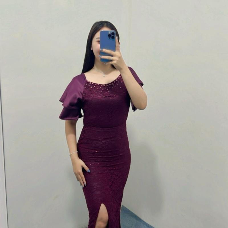 Dress Brukat Amanda / Dress brukat / Dress wanita / Dress kondangan Cantik Casual Panjang Velvet Formal Sabrina Nyaman Pesta Mewah Gaun 3