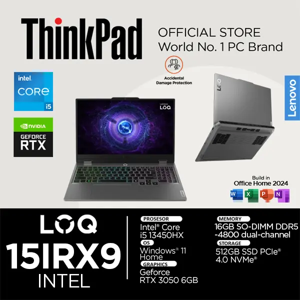 Lenovo LOQ 15IRX9 I5 13450HX RTX3050 6GB/ Ram 16GB SSD 512GB Windows 11 Office Home Student 15.6FHD 144HZ 100SRGB