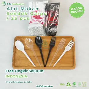 Sendok Plastik Garpu Plastik Putih Hitam Sendok Makan Catering Nasi Box Kuat Murah isi 25 pcs