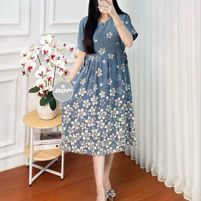 DASTER WANITA KEKINIAN RAYON MOTIF BUNGA RESLETING DEPAN BUSUI FRIENDLY 3