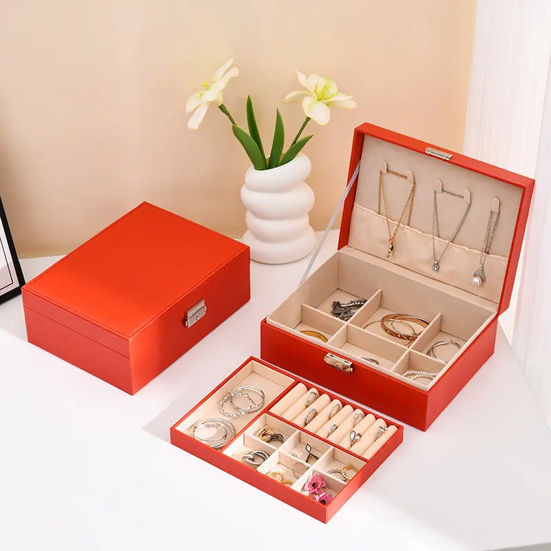 RK Kotak Tempat Penyimpanan Aksesoris Perhiasan Emas Gelang Jam Tangan Kulit Linen 0