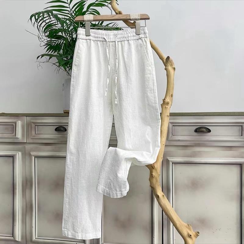 Quần dài Nam vải đũi dáng suông rộng quần dài nam vải đũi Loại đẹp lưng thun dây rút ống suông tông 5 màu