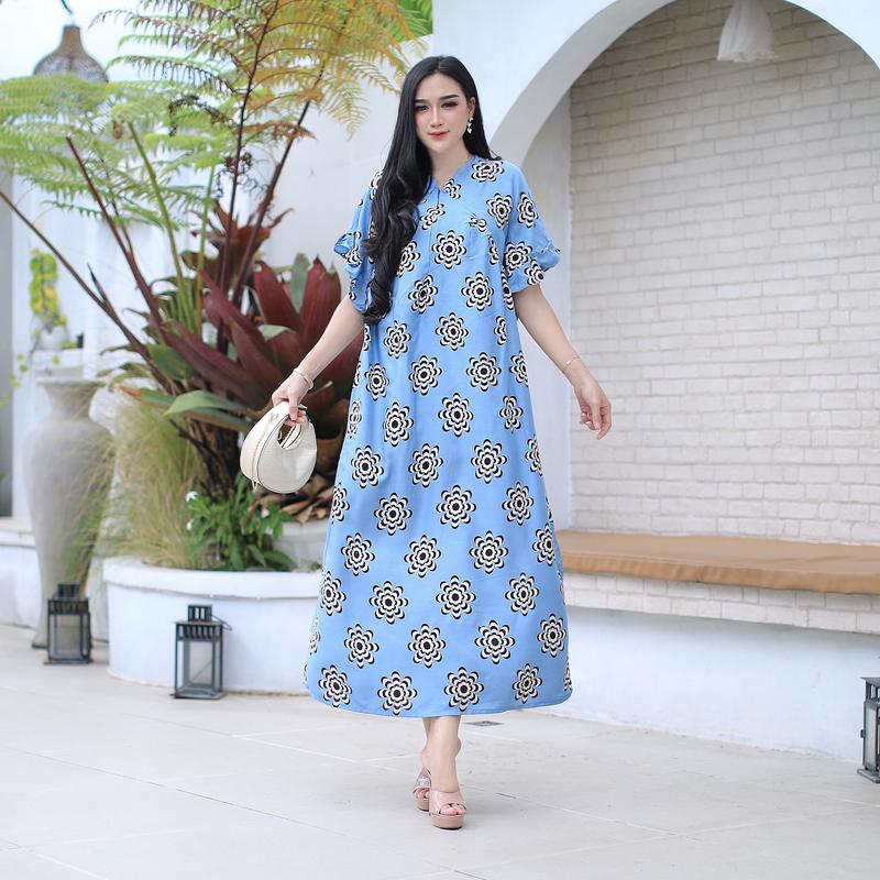 Dress SIFA Kekinian Bumil Ld 120cm Daster Remaja Daster Hits Baju Motif Ruffle Dewasa live Rayon bumil Busui Daster Motif Bunga 4