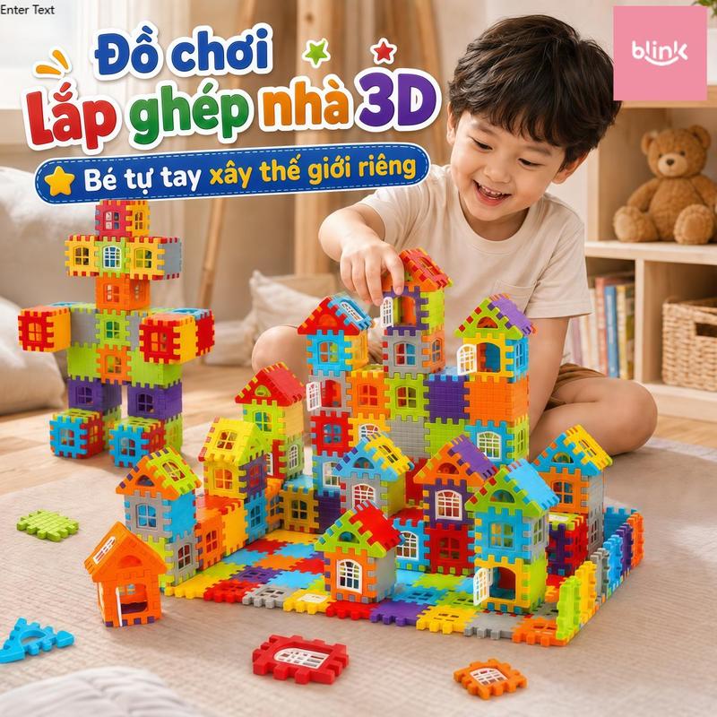 Bộ đồ chơi xếp hình 160 mảnh, khối xây nhà, khối lắp ráp cho trẻ em, đồ chơi xây dựng tự làm, đồ chơi vui nhộn