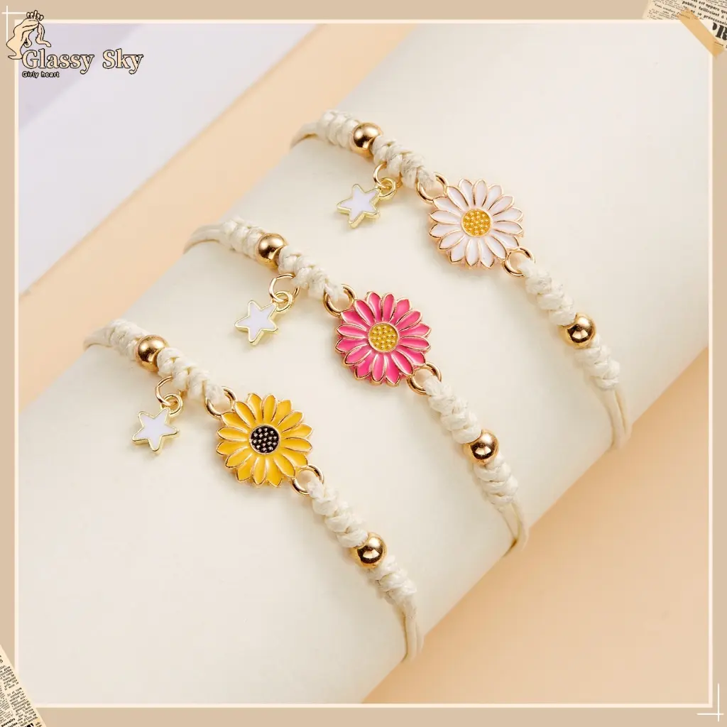 ❤️【Ready&COD】Gelang SunFlower Astetic/Gelang bunga matahari daisy segar kecil baru model serbaguna gelang anyaman tangan/Gelang pasangan/Gelang persahabatan/Gelang matahari/Gelang couple matahari