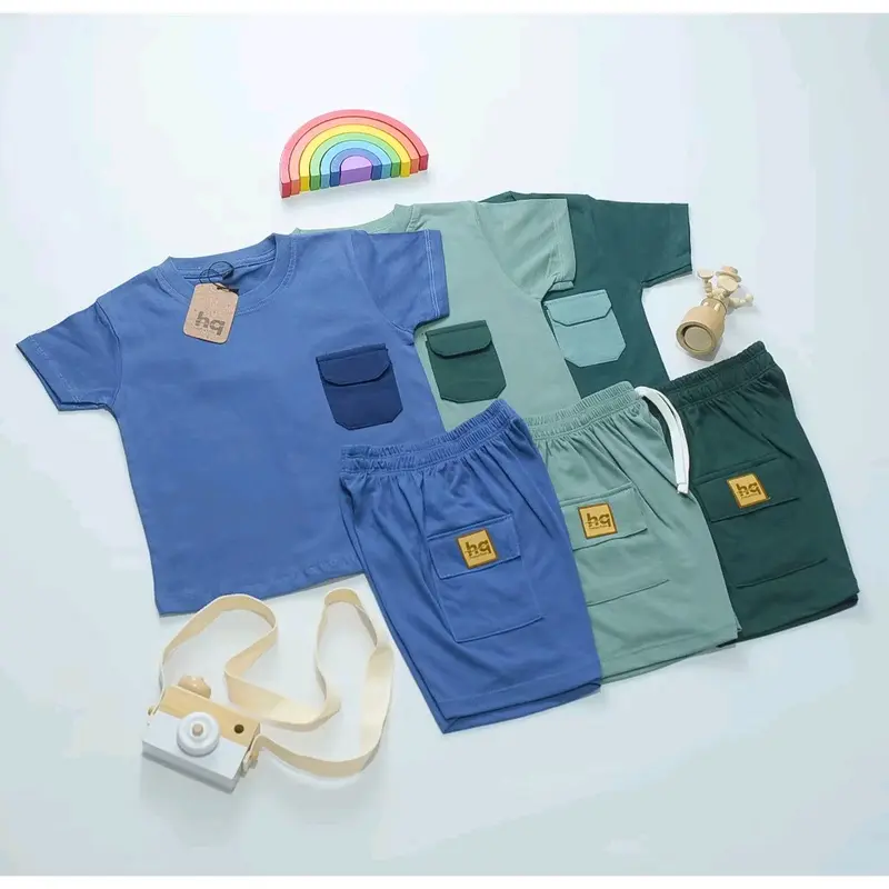 Setelan Kaos Anak Poket Satu Laki Laki Perempuan Bahan Adem Katun 30s Fashion 0