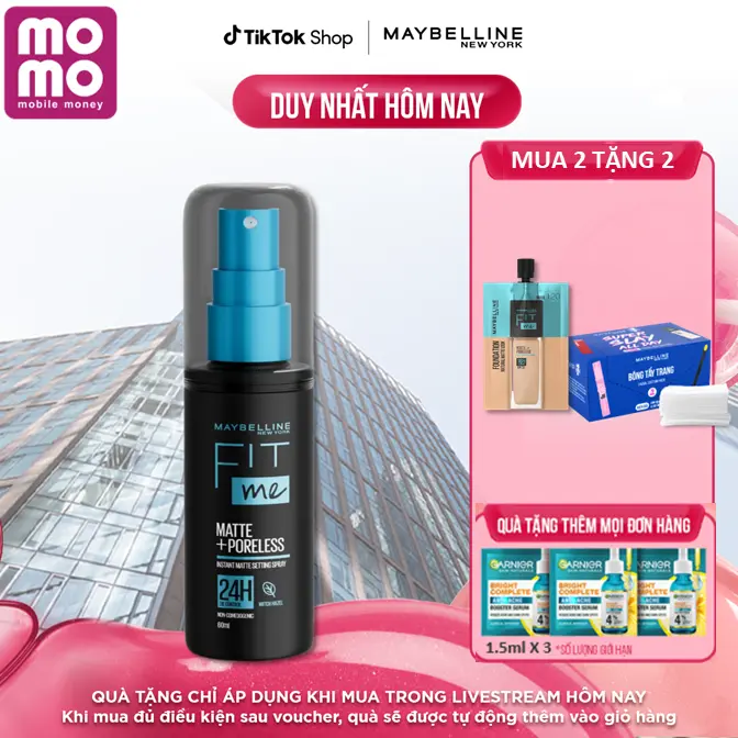 Xịt Khóa Nền 24H Kiềm Dầu, Mịn Lì Fit Me Matte+Poreless Instant Matte Setting Spray Maybelline New York 60ML