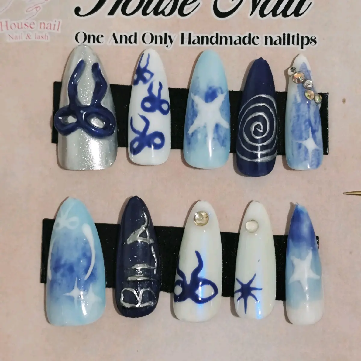 press on nail / kuku palsu 3D pita biru kode 02