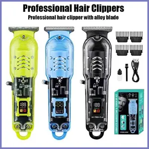 Alat Cukur Rambut Elektrik Transparan Tampilan Digital LCD Alat Cukur Rambut Profesional Hair Clipper Vintage Alat Cukur Rambut Elektrik