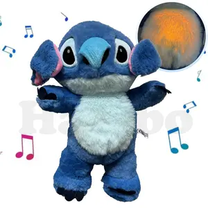 30cm Breathing Stitch with Air Bag and Light Soothing Bear Plush Doll for Baby Sleeping Companion Sound Musical Kawaii Toys Gift