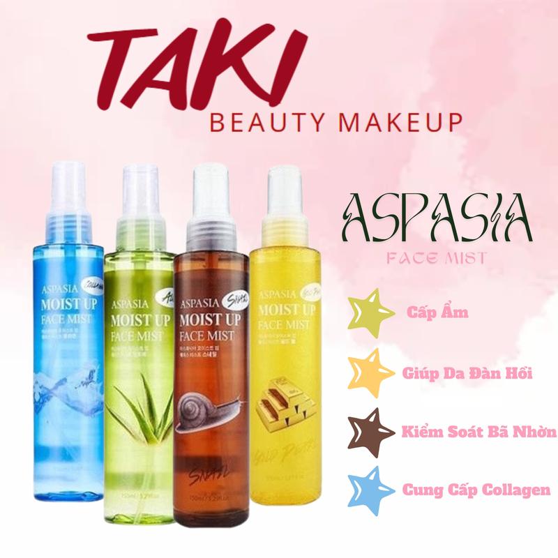 Xịt Khoáng Aspasia Moist Up Face Mist 150ml- Collagen- Gold Dearl- Nha Đam- Ốc Sên