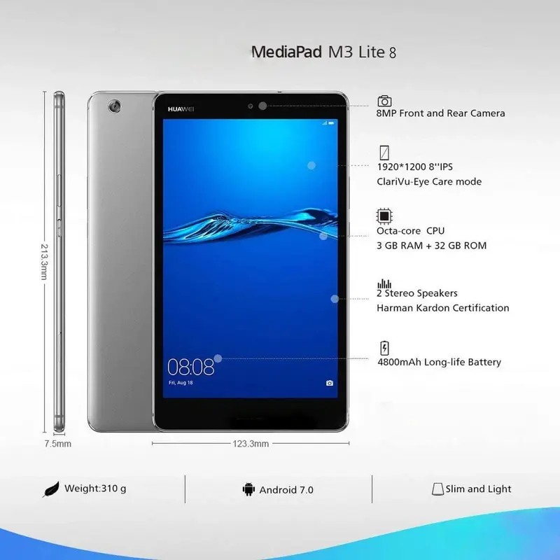 Máy tính bảng Android MediaPad M3 lite 8.0, máy tính bảng đa phương tiện với loa Harman Kardon 0