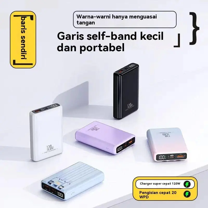 Bank Daya Pengisian Mini Ukuran Mini 20000mah Dengan 4 Usb Bank Daya Layar LED Ringanl Portable Power Bank Baterai Jam 0