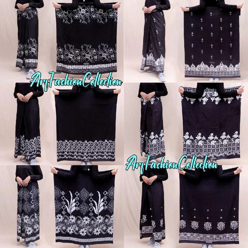 [bisa COD] Sarung Batik Wanita Santri Dewasa Motif Keren Hitam Putih Muslim 5