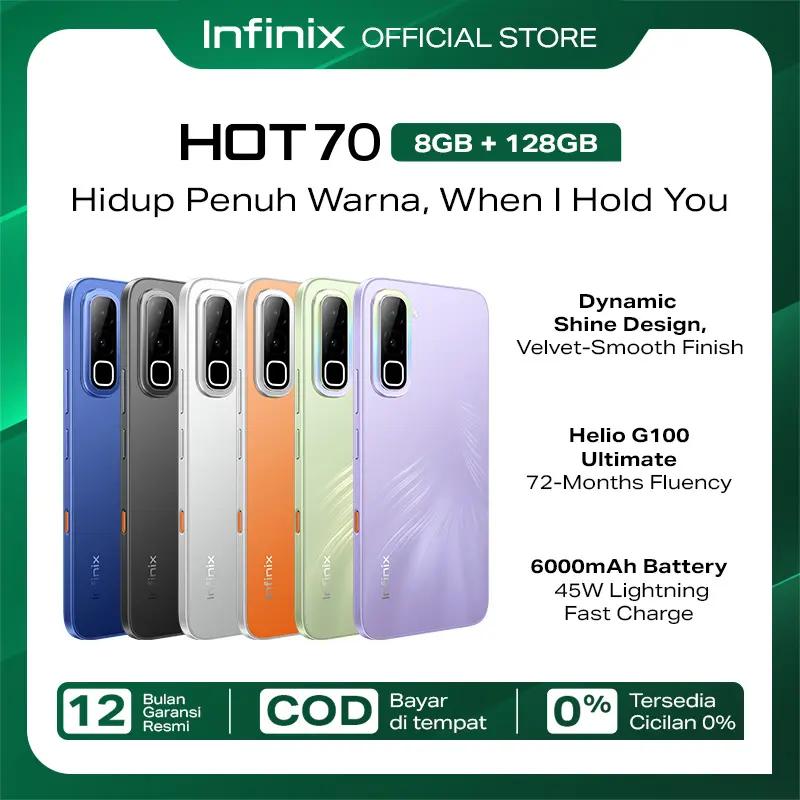 [Authorized Infinix] Infinix Hot 70 8/128GB - Up to 16GB Extended RAM - Helio G100 Ultimate - 6.78 inch 120Hz - 50MP - 6000 mAh - NFC