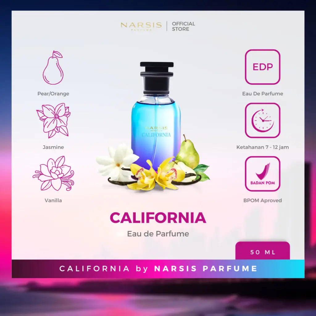 NARSIS California | Parfum Pria dan Wanita | Parfum Tahan Lama | Parfum Aroma Soft Sweet | 50ml Orange Perfume