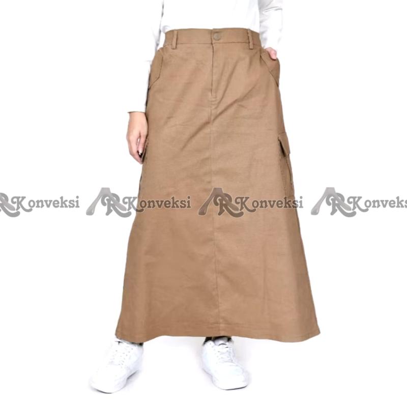 AR | ROK CARGO WANITA TWILL PREMIUM ROK CARGO A-LINE SKIRT Rok Cargo skirt Twill Mulur Tebal elastis Premium Kain Karet Nyaman 3