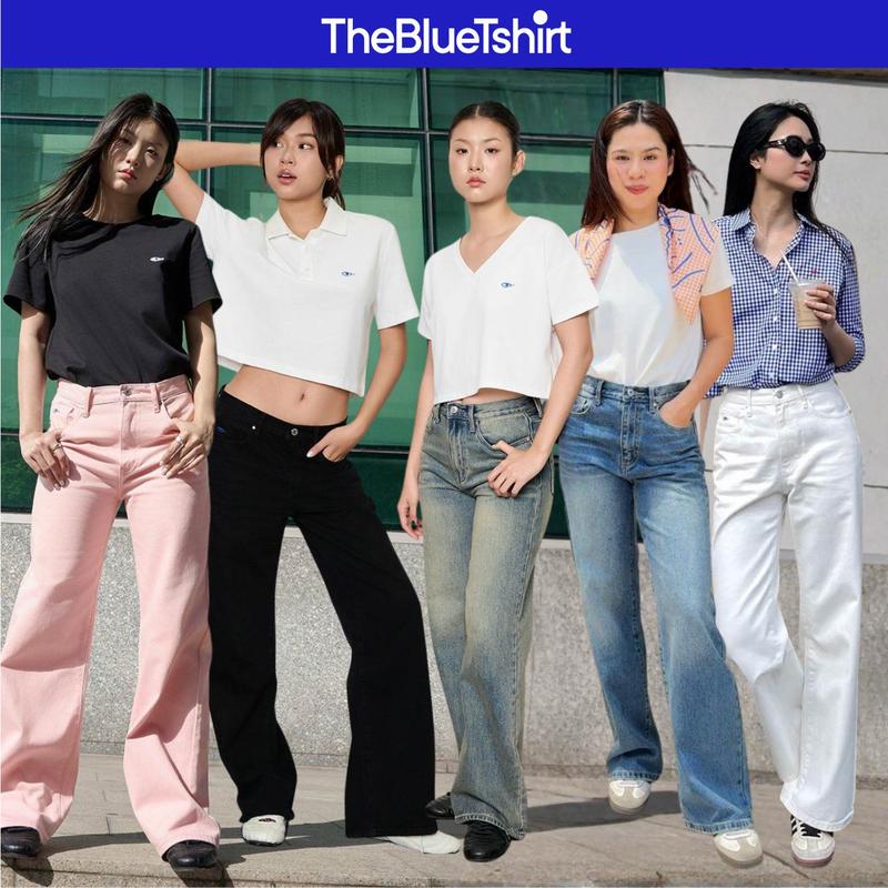 TheBlueTshirt - Quần jeans phom suông cạp cao ống quần đứng nữ có nhiều màu - Straight A Jeans - Women