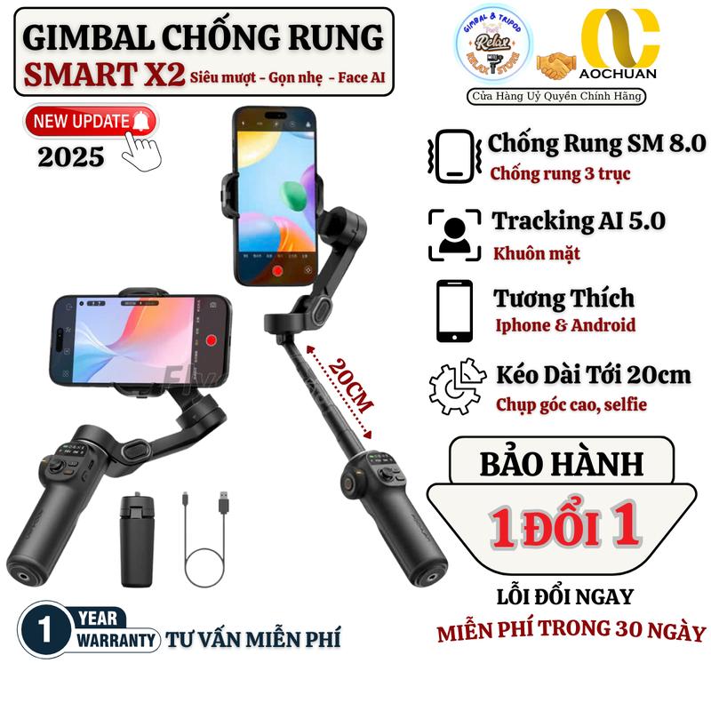 [TT] Gimbal SMART X2 Phiên Bản Nâng Cấp Gimbal Smart Xpro - Sản Xuất 2025, Full Phụ Kiện, Gậy Chống Rung Smart X2 Hỗ Trợ Quay Phim, Chụp Ảnh, Livestream, Selfie