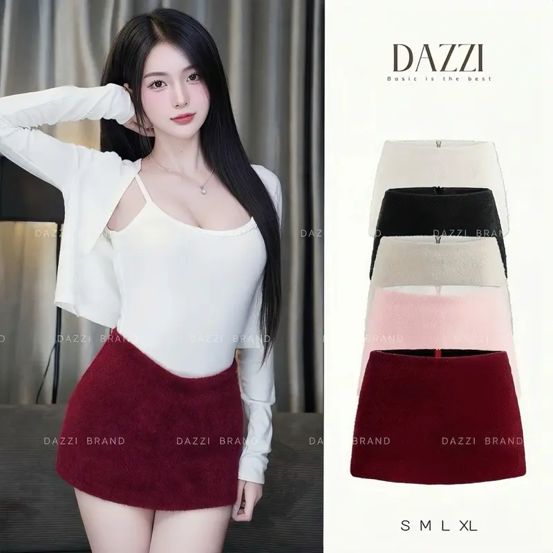 [CÓ KHOÁ KÉO PHÍA SAU] Chân váy nữ vải Lông Thỏ phong cách Y2K, Chân váy nữ chữ A có lót trong dáng ngắn DAZZI V03