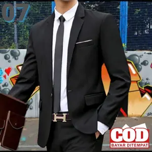 Jas Pria Hitam Polos Slimfit Formal Kerja Kantor Wisuda Blazer bahan Semi Woll berkualitas terbaik Setelan