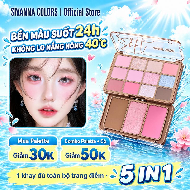 【KOC LIVE】SIVANNA COLORS Bảng phấn mắt 26.4g/PC 15 Ô Mắt ,Highlighter Tạo Khối , Má Hồng, Phấn Mịn Lên Màu Chuẩn, Bám Màu Lâu Lì Không Lem Kèm Gương Tiện Lợ Soft Blurring Makeup Palette HF620