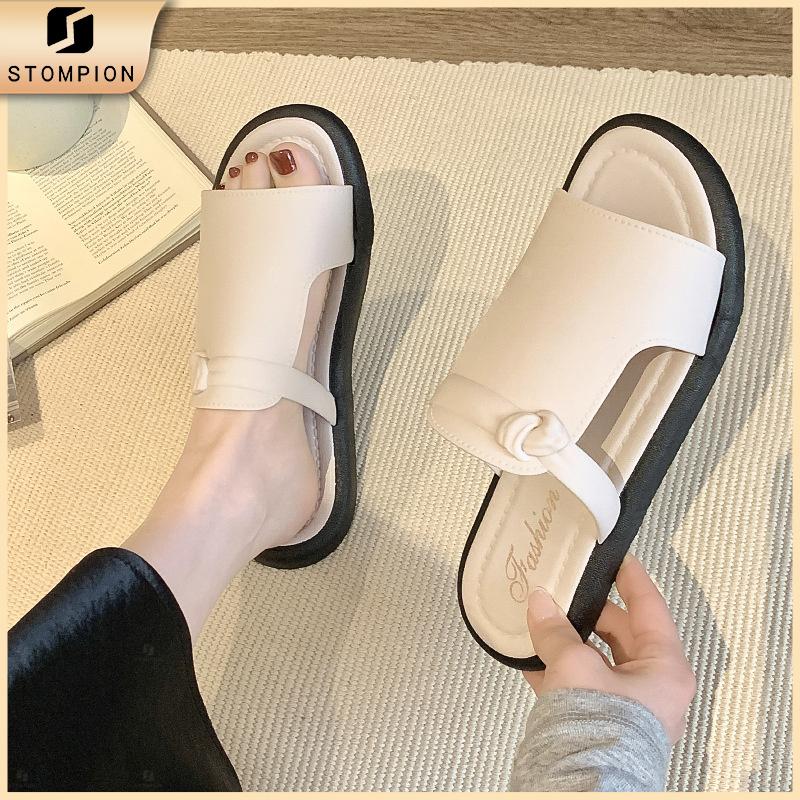 STOMPION Dép sandal nữ 2 màu đen trắng dép nữ basic phong cách Hàn Quốc dép nữ hot trend