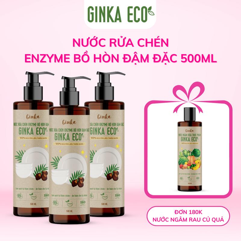   MUA 3 TẶNG QUÀ  Nước rửa chén bát enzyme bồ hòn đậm đặc GINKA ECO 500ml 