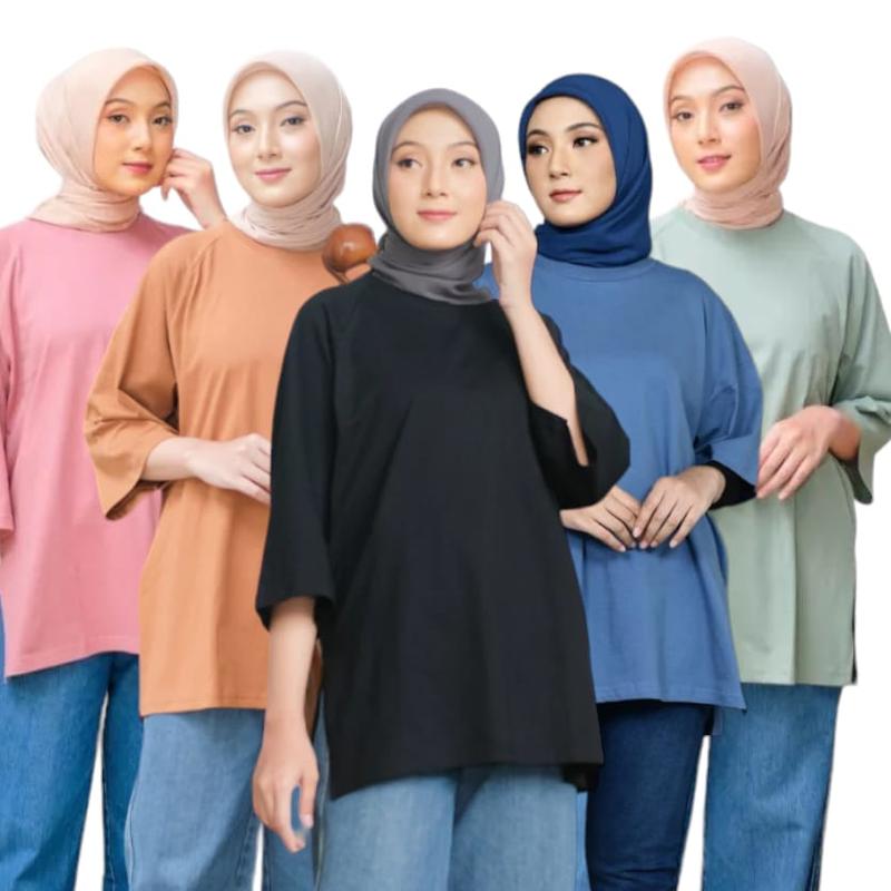 PAKET HEMAT 3 PCS 100AN ,KAOS WANITA OVERSIZE LENGAN 7/8 Katun Polos Lembut Nyaman Soft Atasan Panjang 0