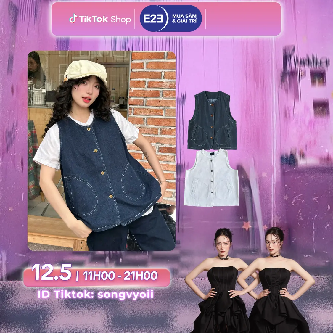 [TOSUN] Áo gile blue denim, Áo khoác gile jean xanh form rộng phong cách Douyin GL01