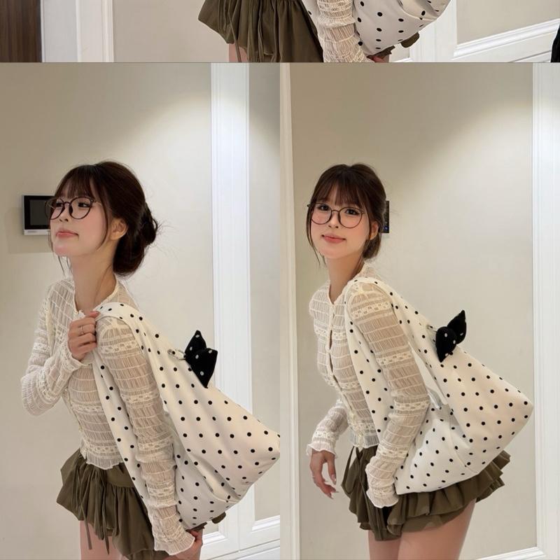 KÈM CHARM NƠ DIDI BAG - TÚI TOTE NỮ CHẤM BI PHONG CÁCH HÀN QUỐC • IS.BAG •