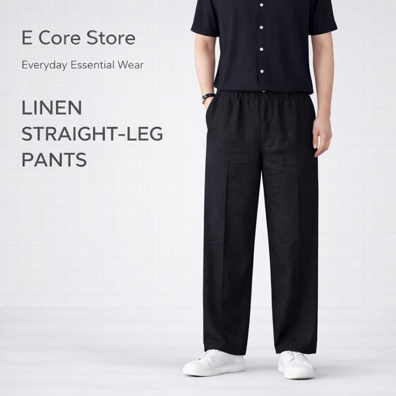 Có BigSize Quần đũi dài nam E Core Store chất liệu đũi xước tổng hợp co giãn nhẹ cạp chun dây rút Pants Menswear Có Túi Đen