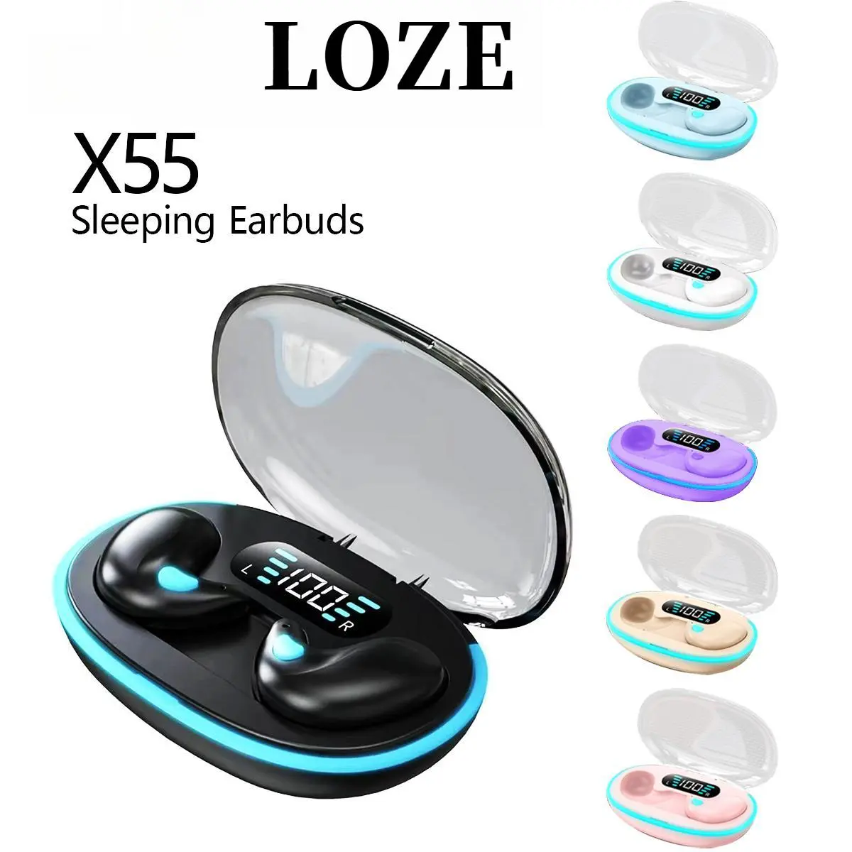 Fon Kepala Tidur, ZD No1, LOZE X55, Fon Kepala Bluetooth Tanpa Wayar, Kualiti Bunyi HD, Stereo, Kalis Air, Mikrofon Terbina dalam, Pengurangan Bunyi, Serasi dengan iPhone dan Android, Fon Kepala Sentuh Wireless
