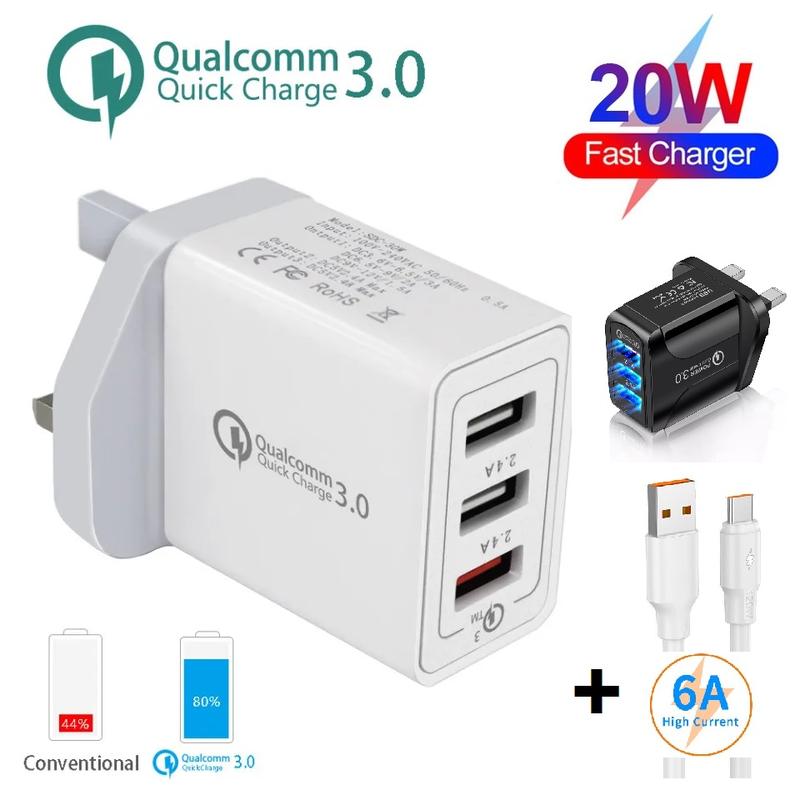 Pengecas Pantas Tiga Port Dengan Wayar Kabel USB Palam Cas Cepat ...