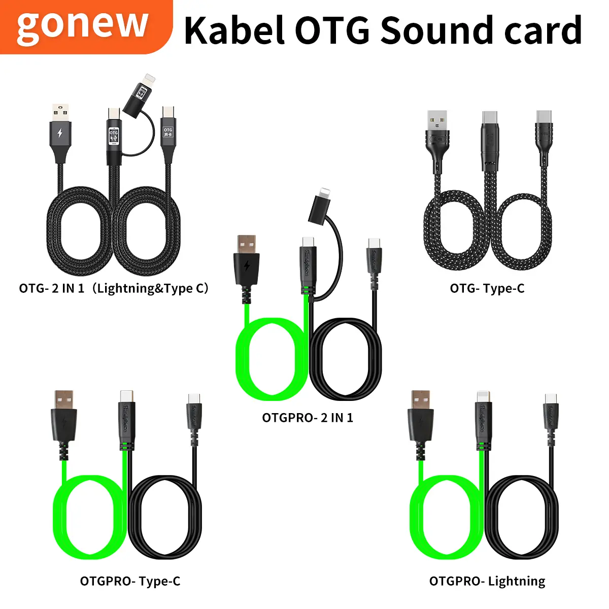 Gonew【Original】OTG tipe C Kabel adaptor kartu suara untuk Siap COD