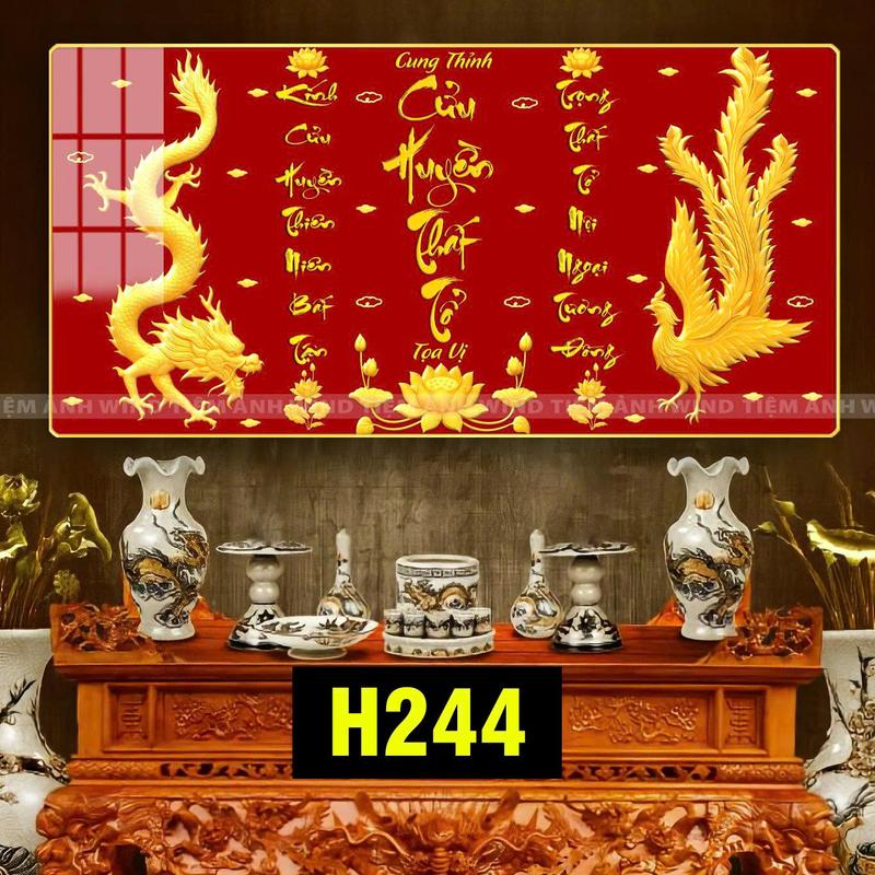 Tranh CƯU HUYỀN THẤT TỔ Khổ chữ nhật ngang _ Treo tường thờ _ Treo bàn gia tiên _ Tranh tráng gương cao cấp mạ viền vàng sang trọng