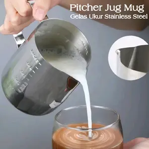 WS1 Gelas Ukur Barista Stainless Steel Anti Karat Bahan TEBAL Gelas Ukur Takar Kopi Susu