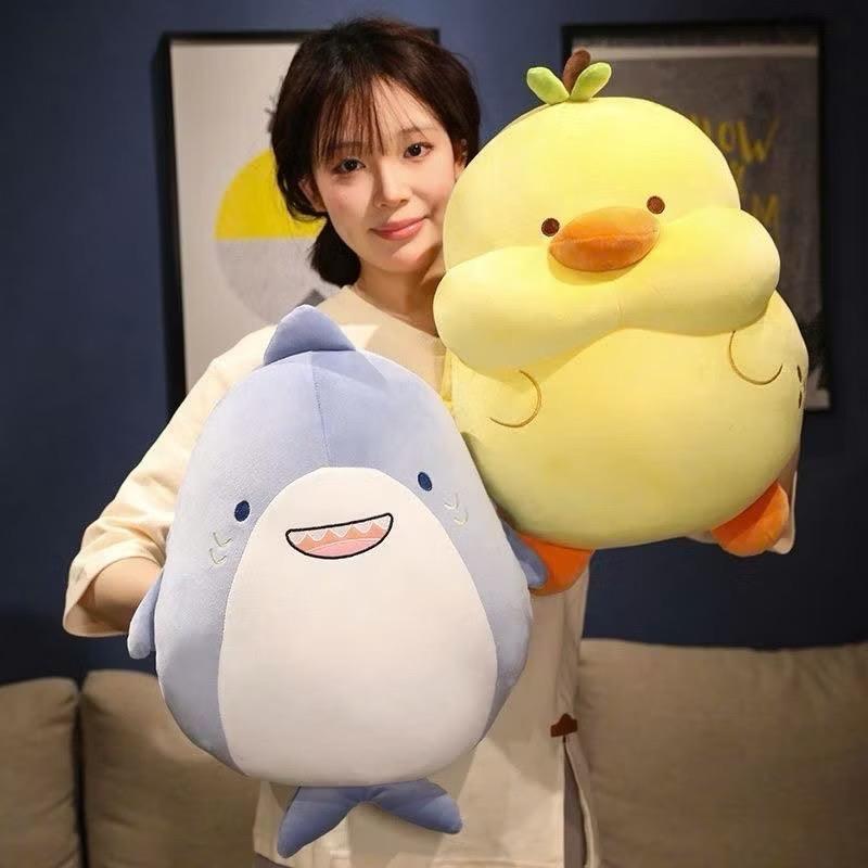 Bộ Chăn Ga GỐi 3in1 Hình Gà Phúng Phính , Cá Mập Cười , Thỏ Cute, gấu bông kèm chăn hình thú g ấ ubong kem chan