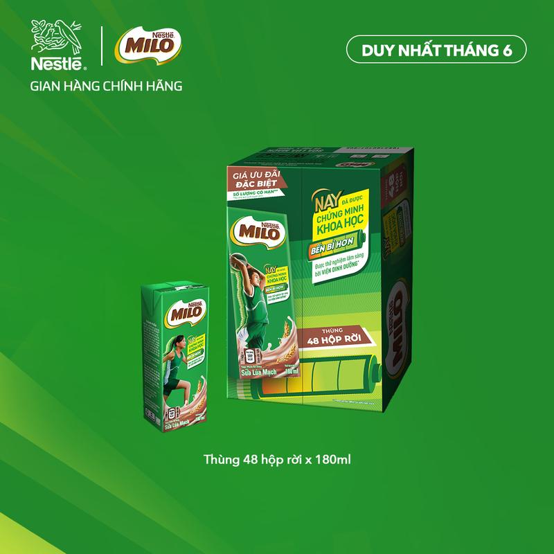 [Voucher giảm thêm đến 50k] [MUA 2 GIẢM THÊM] Nestlé VN Sữa lúa mạch Nestlé MILO Thùng 48 Hộp Rời x 180ml-SLS
