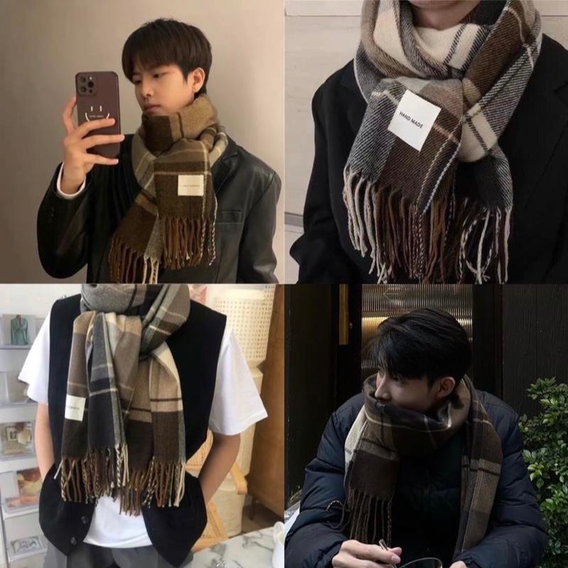 【Hot Khăn Quàng Cổ Phong Cách Hàn Quốc Mềm Mại In Họa Tiết Kẻ Sọc Caro Thanh Lịch Ấm Áp Mùa Đông Cho Nam Nữ Khăn Choàng Len Voi Hoa Voan Nhung