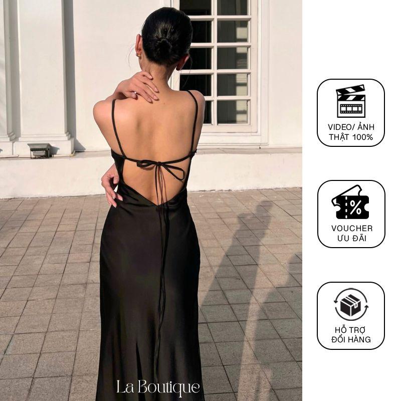 LA BOUTIQUE - Đầm lụa dài hở lưng cổ đổ 2 lớp thiết kế sang trọng cao cấp Nữ