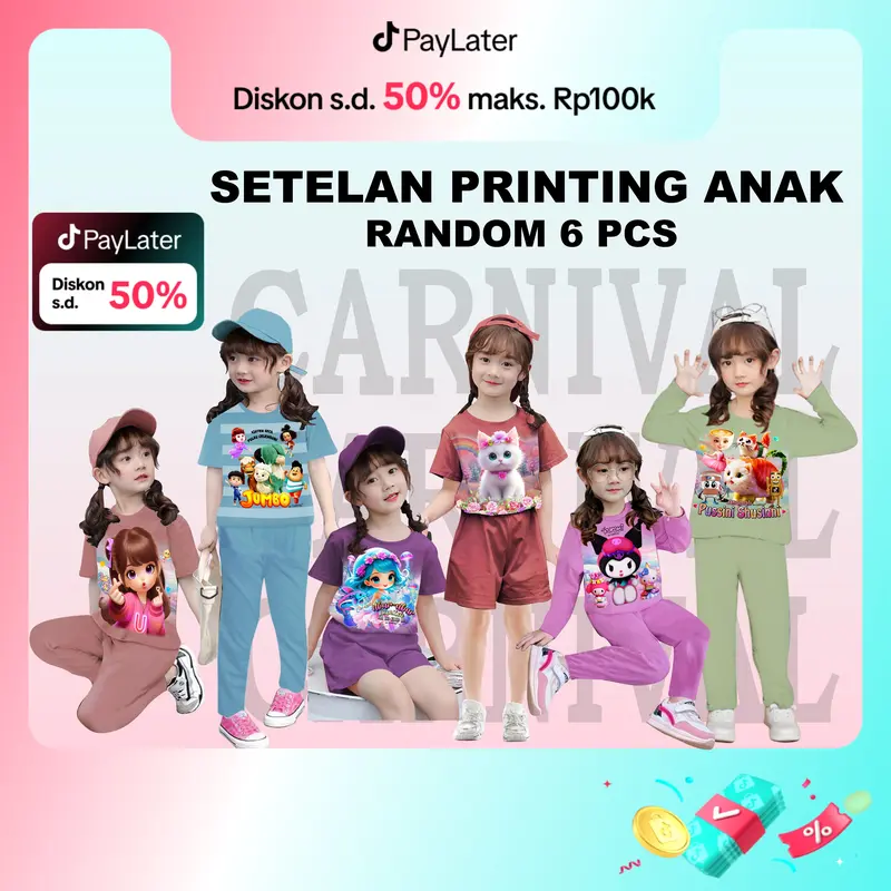 Paket Hemat Setelan Anak Perempuan Polos Motif Random 6 Pcs Usia 1-8 Tahun - Fashion 0