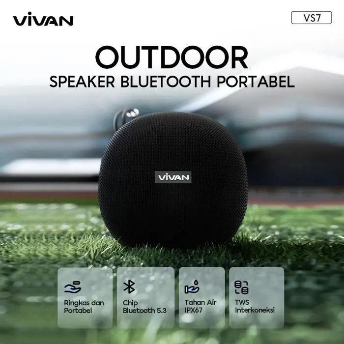 SPEAKER PORTABLE VIVAN VS7 BLUETOOTH 5.3 SPEAKER OUTDOOR PORTABLE CLASSIC WATERPROOF IP67 TWS