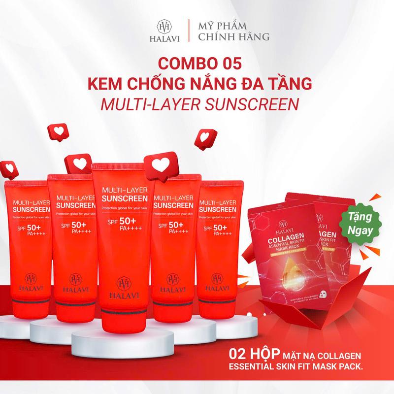 5 tặng combo 2 hộp mặt nạ Collagen Essential Skin Fit Mask Pack KEM CHỐNG NẮNG ĐA TẦNG MULTI - LAYER SUNSCREEN