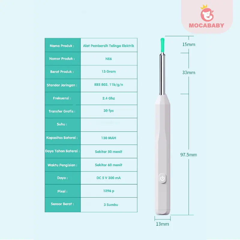 Mocababy Pembersih Telinga Mocababy dengan LED dan Kamera Pembersih Telinga untuk Bayi dan Anak-anak Kuping Korek Ear Removal Kotoran 7